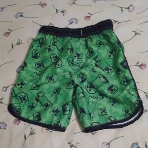 Minecraft Green Pixelated Character Swim Shorts For Boys Size Small
